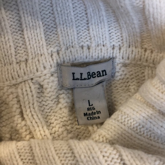 L. L. Bean Fisherman’s Mixed Stitch Cowlneck Sweater White L - Picture 4 of 11